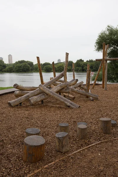 Children Playground Made Environment Eco Friendly Materials Wooden Tree Trunk — Stock fotografie