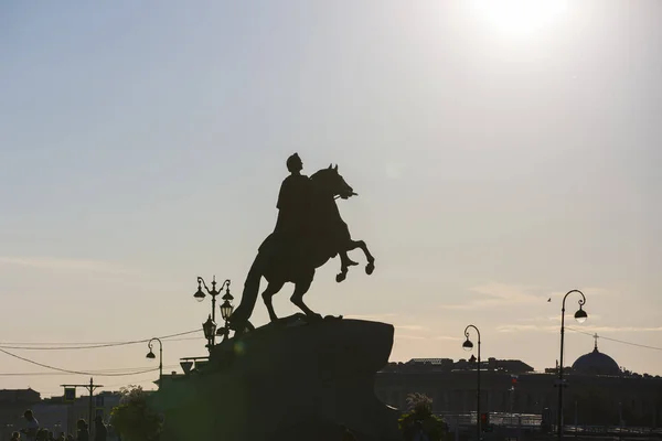 Saint Petersburg Russia 2021 Silhouette Bronze Horseman Sculpture Peter Great — Fotografia de Stock