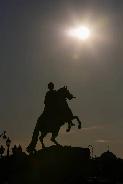 Saint Petersburg Russia 2021 Vertical Silhouette Bronze Horseman Sculpture Peter — Stockfoto
