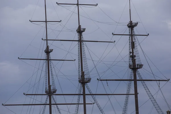 Drie Houten Masten Van Een Nederlands Fluyt Koopvaardijschip Uit Xviii — Stockfoto