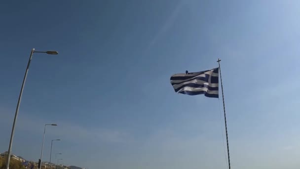 High Definition Footage Shows Greek Flag Shaken Wind Sky — Stock Video