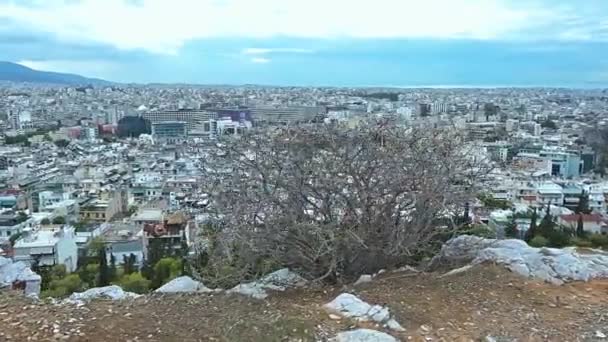 Câmera Rastreia Primeiro Plano Segue Paisagem Urbana Cidade Atenas Ângulo — Vídeo de Stock