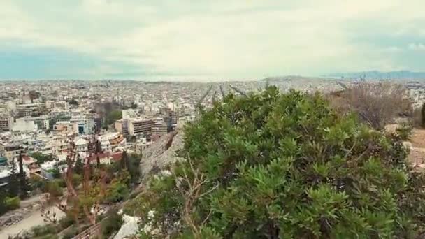 Upwards Movement Camera Reveals City Athens High Angle View — Stock Video