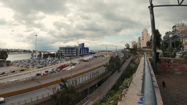 Bulutlu Bir Günde Hızlandırılmış Görüntüler Pire Limanının Bir Bölümünü Gösteriyor — Stok video