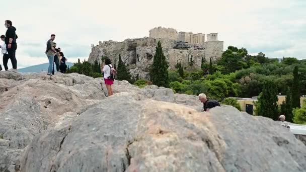 2018 Athens Greece Upforward Movement Camera Reveals Visitors Areopagus Hill — 비디오