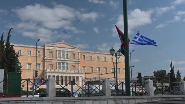 Atény Řecko Březen 2022 Statický Záběr Řeckého Parlamentu Náměstí Syntagma — Stock video