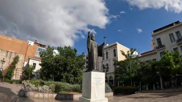 Athènes Grèce 12Juin2022 Mouvement Orbital Caméra Autour Statue Archevêque Damaskinos — Video