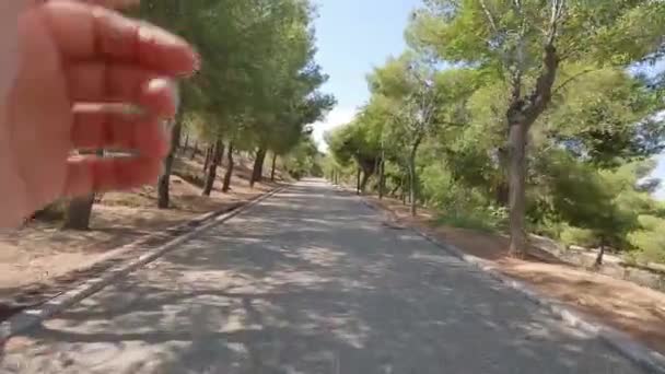 Footage Shows Man Running Uphill Road Park Pov Video — Stok video