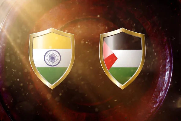 铜质背景下金制盾牌的印度和阿拉伯联合酋长国国旗 — 图库照片