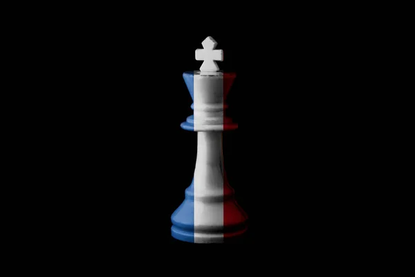 France Flag Paint Chess King Black Background Copy Space — Stock Photo, Image