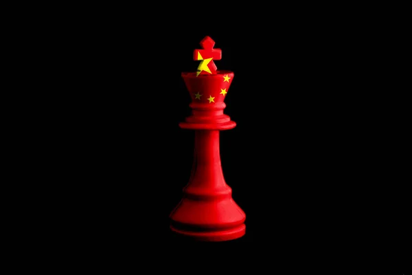 China Flagge Über Schachkönig Schwarzer Hintergrund Kopierraum — Stockfoto