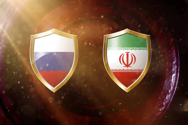 Росія Іранський Прапор Золотому Щиті Мідній Текстурі Background Ілюстрація — стокове фото