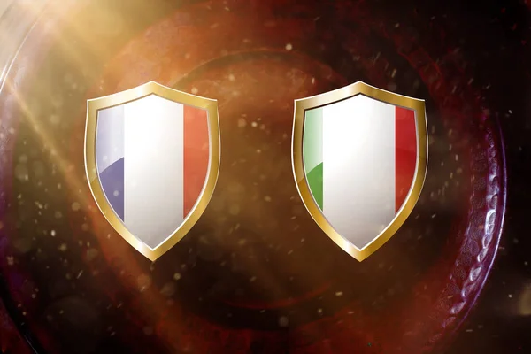 France Italy Прапор Золотому Щиті Мідній Текстурі Background Ілюстрація — стокове фото