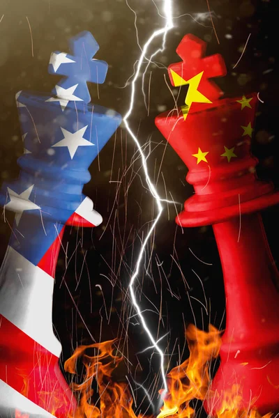 Çin ve biz bayraklar satranç kralının üzerini boyarız. 3D illüstrasyon Çin 'e karşı.