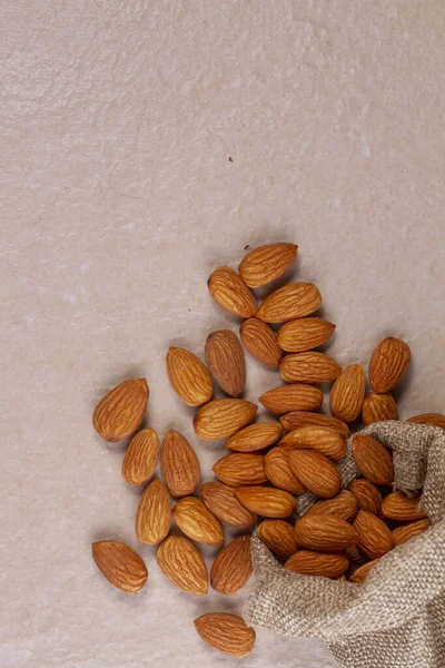 Almonds Bag Sacking Isolated Light Background — Stock Photo, Image