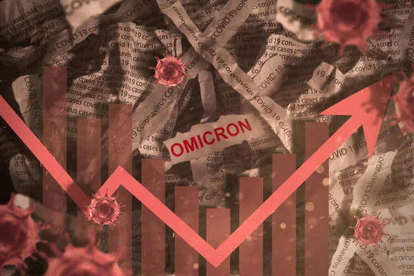 Üzerinde Omicron, Coronavirus ve Covid-19 yazan kağıt şeritleri. COVID-19.covid-19 'un Omicron varyantı..