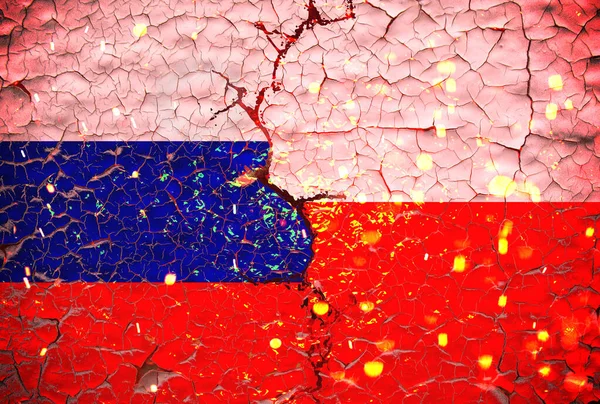 Grunge Russia Poland Nationella Flaggor Ikon Mönster Isolerad Spruckna Vägg — Stockfoto