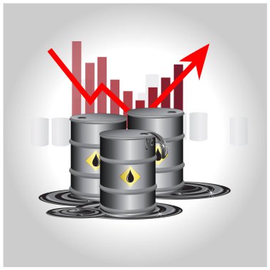 Fiyat yükseliyor ve kara petrol varili. Petrol endüstrisi krizi ya da Price Rises Concept. Piyasa eğilimi.