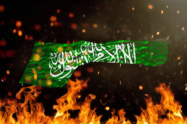 Hamas bayrağı çatlamış beton duvarın üzerine boyanmış. İsrail Filistin çatışması. gaza haritası