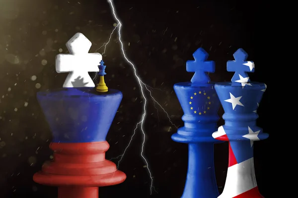 Ukraine Russia European Union Flags Paint Chess King Illustration Ukraine — Stock Photo, Image