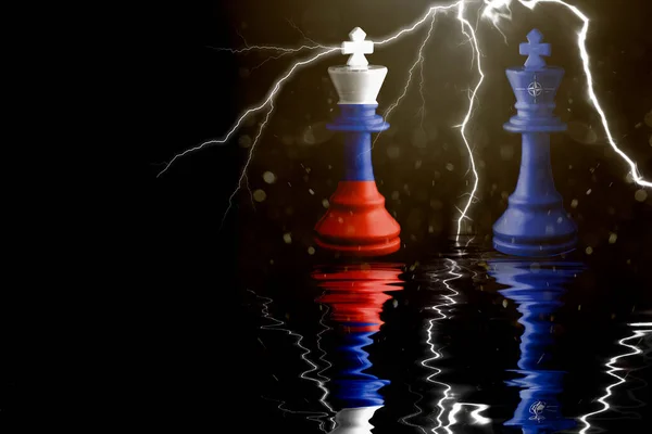 North Atlantic Treaty Organization Nato Russia Flags Paint Chess King — Stock Photo, Image