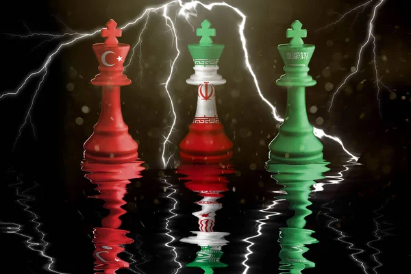 Turkey Iran Saudi Arabia Flags Paint Chess King Illustration Turkey — Stock Photo, Image