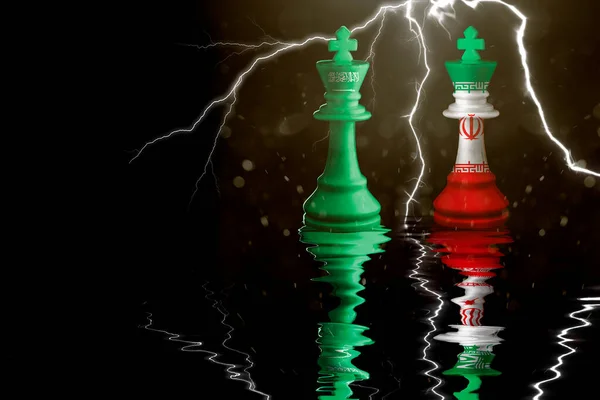 Iran Saudi Arabia Flags Paint Chess King Illustration Iran Saudi — Stock Photo, Image