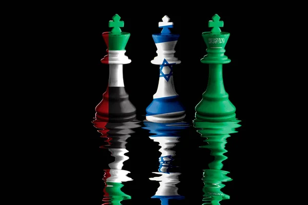 Israel Saudi Arabia United Arab Emirates Flags Paint Chess King — Stock Photo, Image