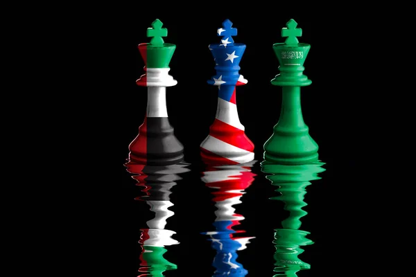 Saudi Arabia United Arab Emirates Flags Paint Chess King Illustration — Stock Photo, Image