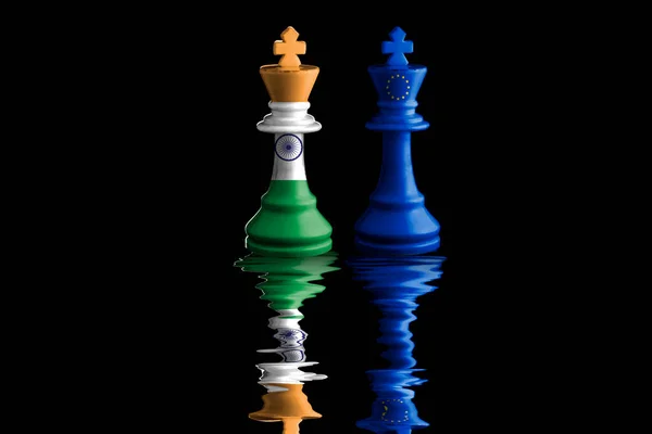 Vlajky Evropské Unie Indie Malují Šachového Krále Ilustrace — Stock fotografie
