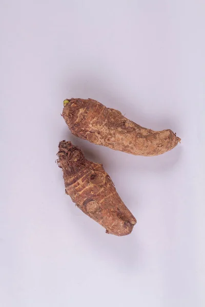 Assava Tubers Fresh Isolated White Pile Cassava Manioc Top View — Stock Photo, Image