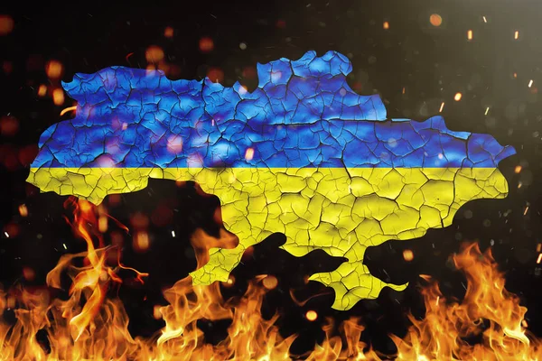 Карта Флага Украины Раскрашенная Поверх Треснувших Бетонных Стен — стоковое фото