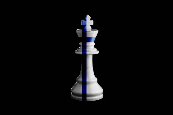 在国际象棋王上 芬兰的国旗被涂满了 3D插图 — 图库照片