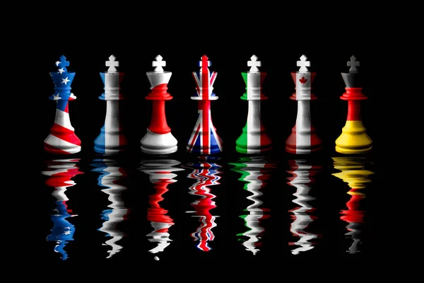 Flag Countries Paint King Chess Black Background Includes Usa Germany — Stockfoto