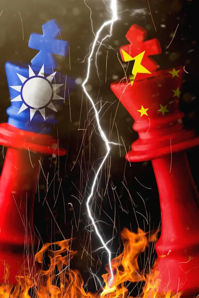 中国と台湾の国旗がチェスキングに描かれています 3Dイラスト台湾対中国 — ストック写真