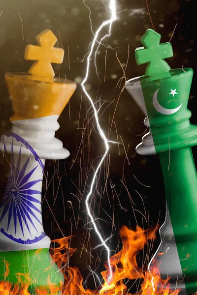 Pakistan Och Indiaflaggor Målar Över Schackkungen Illustration Pakistan India Kris — Stockfoto