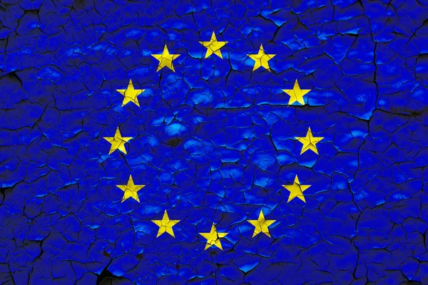 European Union Flag Painted Cracked Concrete Wall Economic Crisis European — Stock Photo, Image