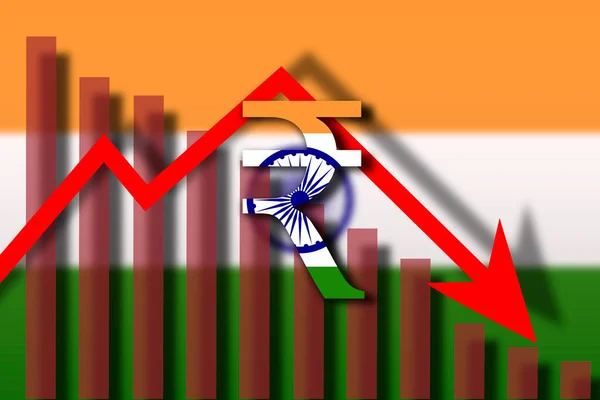 Hint bayraklarının üzerindeki Hint rupee sembolü. Hindistan para birimi çökme konsepti .