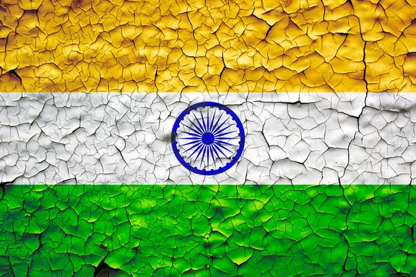 Indiska Flaggan Målad Över Sprucken Betongvägg Ekonomisk Kris Indiens Koncept — Stockfoto