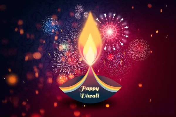 Happy Diwali Traditional Indian Festival Background Burning Lamps Fireworks — Stock Photo, Image