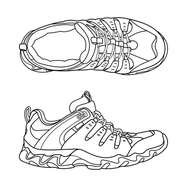 手绘探险靴 远足运动鞋 运动鞋 彩色涂鸦矢量插图 — 图库矢量图片