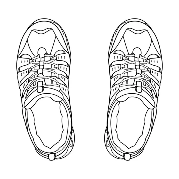 Botas Sapatos Aventuras Desenhadas Mão Tênis Trekking Sapatos Ginástica Ilustração — Vetor de Stock