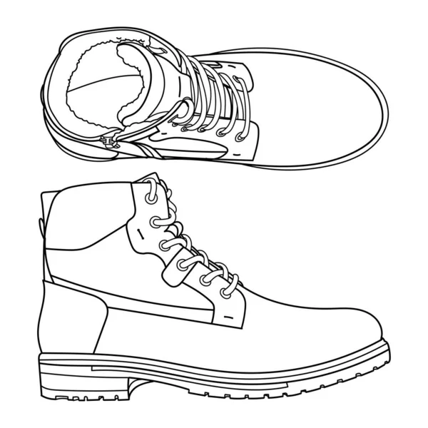 冬季男子靴的轮廓 矢量涂鸦图解 — 图库矢量图片