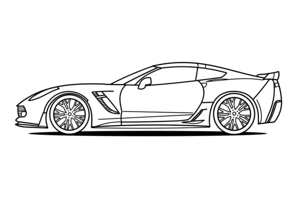 Esquema Dibujo Coche Deportivo Convartable Coupé Desde Vista Lateral Ilustración — Vector de stock