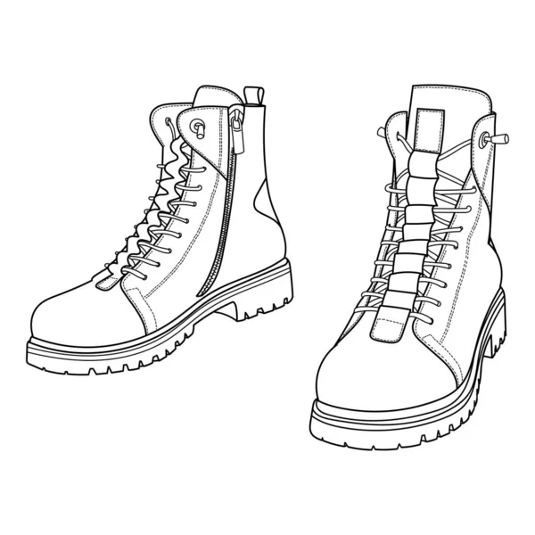 Sapatos Botas Mulher Desenhada Mão Ilustração Vetorial Doodle Vista —  Vetores de Stock