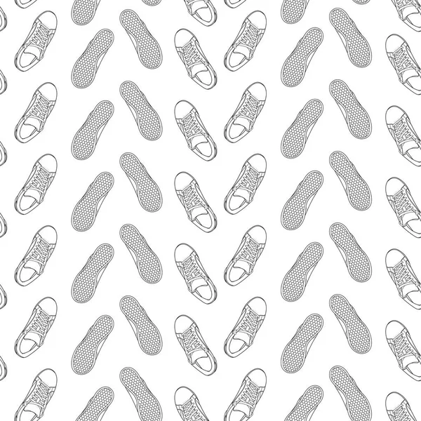 手描きのスニーカー 落書きベクトルイラスト 漫画ジムの靴とシームレスなパターン — ストックベクタ