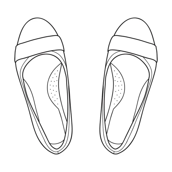 Kadınların Alçak Yaz Ayakkabıları Balerini Vektör Karalama Çizimi — Stok Vektör