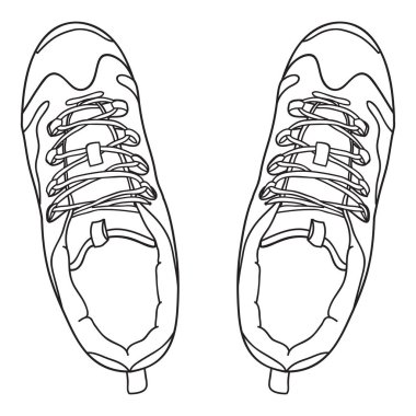 El yapımı spor ayakkabılar, spor ayakkabıları. Üst Manzara. Doodle vektör illüstrasyonu.