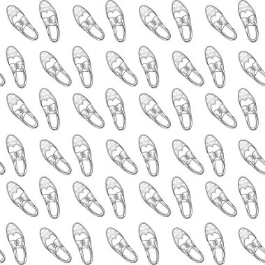 Moda desenli, klasik el yapımı spor ayakkabılı beyaz arka planda, yan manzaralı ayakkabılar. Minimalizm, güzellik ve moda kavramı. Vektör çizgisi çizimi çizimi.