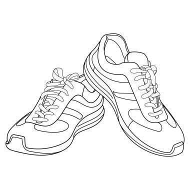 El yapımı spor ayakkabılar, spor ayakkabıları. Klasik vintage tarzı. Doodle vektör illüstrasyonu.